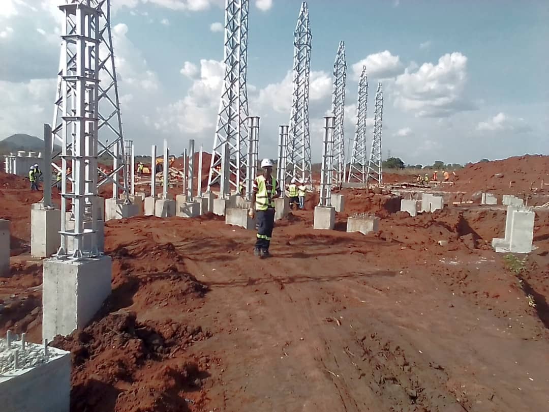 Substation gantry towers erected on concrete foundations, 25MWp PV plant