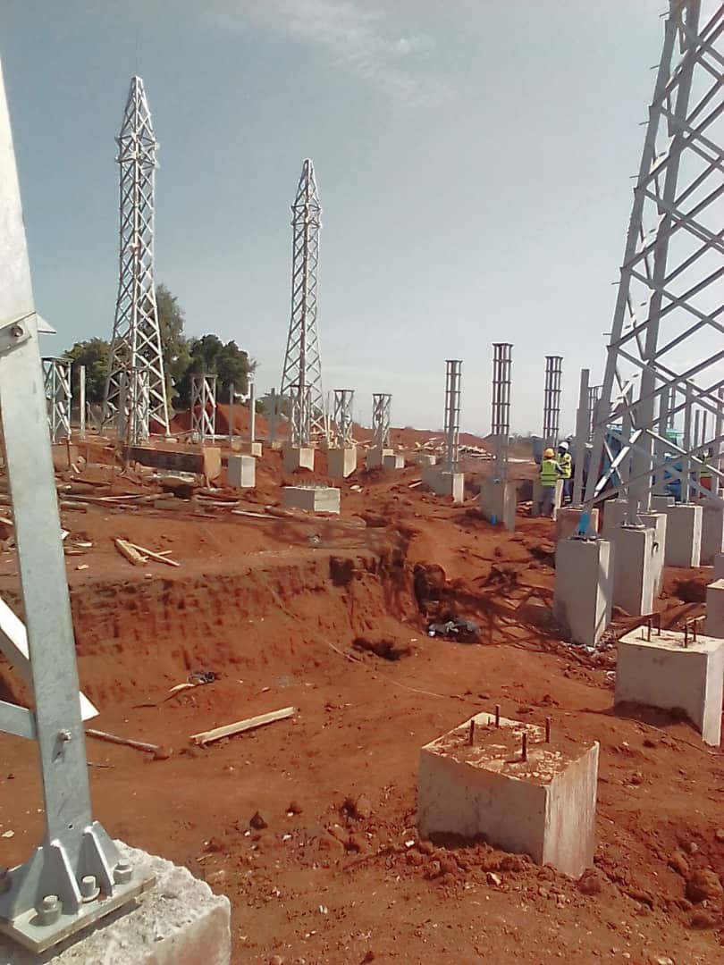 Concrete plinths and steel structures during substation construction